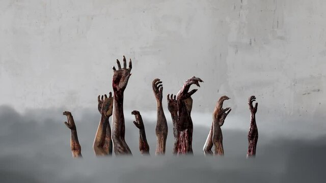 zombie hands halloween background 3d render