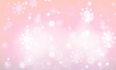Pink pastel gradient abstract background. illustration Christmas winter card concept white snowflake and bokeh light with copy space.