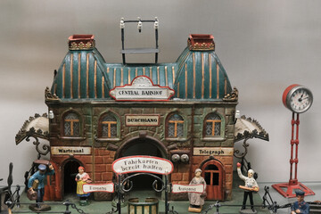 vivid german toy train station miniature 1900