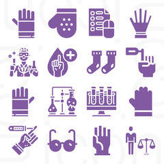 16 pack of fitting  filled web icons set