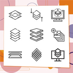 Simple set of 9 icons related to strata