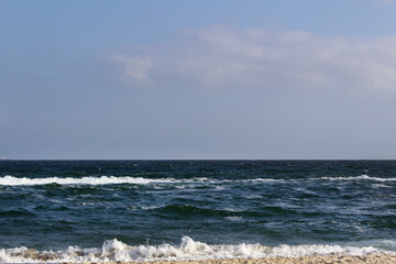 Blue water horizon sunny south Black sea coast beach Odessa city resort 