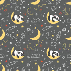 Seamless pattern with panda in the space © Maryam Hamila