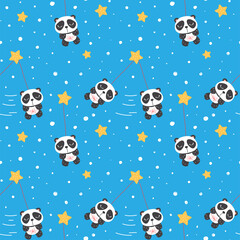 Seamless pattern with panda in the space