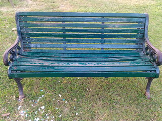 Green vintage bench in the garden