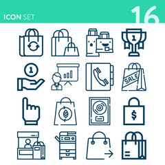 Simple set of 16 icons related to copies