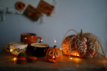 pottery mugs and pumpkins