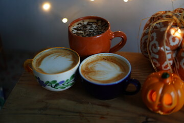 pottery mugs and pumpkins