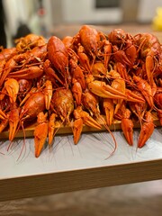 crayfish on a wooden table