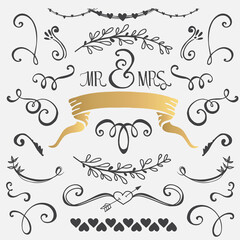 Wedding Design Elements set with gold ribbon
	