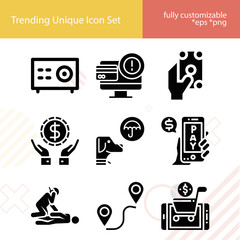 Simple set of mortgage related filled icons.