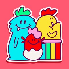 kawaii doodle cartoon monster designs for wallpaper, stickers, coloring books, pins, emblems, logos and more