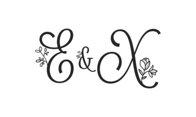 E&X floral ornate letters wedding alphabet characters