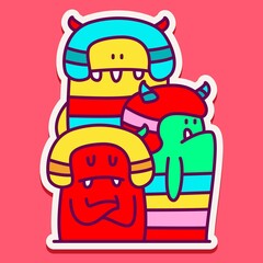 kawaii doodle cartoon monster designs for wallpaper, stickers, coloring books, pins, emblems, logos and more