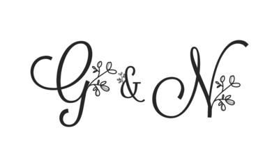 Fototapeta na wymiar G&N floral ornate letters wedding alphabet characters