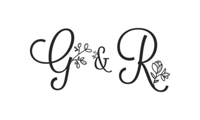 Fototapeta na wymiar G&R floral ornate letters wedding alphabet characters
