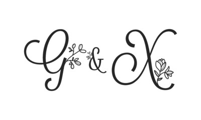 G&X floral ornate letters wedding alphabet characters