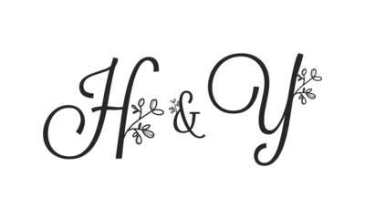 Fototapeta na wymiar H&Y floral ornate letters wedding alphabet characters