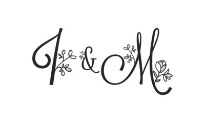 Fototapeta na wymiar I&M floral ornate letters wedding alphabet characters