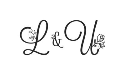 Fototapeta na wymiar L&U floral ornate letters wedding alphabet characters