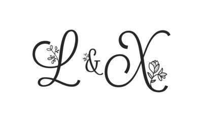 L&X floral ornate letters wedding alphabet characters