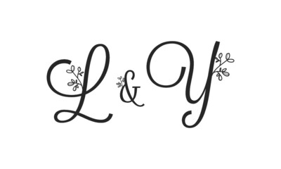 Fototapeta na wymiar L&Y floral ornate letters wedding alphabet characters