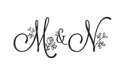 Fototapeta na wymiar M&N floral ornate letters wedding alphabet characters