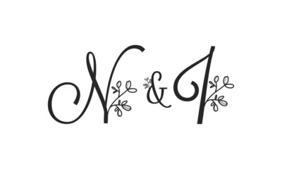 N&I floral ornate letters wedding alphabet characters