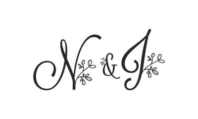 N&J floral ornate letters wedding alphabet characters