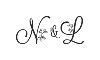 N&L floral ornate letters wedding alphabet characters