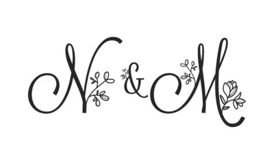 N&M floral ornate letters wedding alphabet characters
