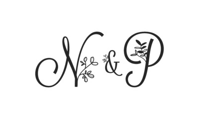 N&P floral ornate letters wedding alphabet characters