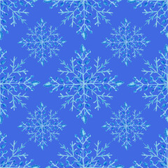 Blue Winter Background with snowflakes for your own creations. Christmas illustration. Seamless pattern.