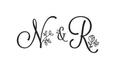 N&R floral ornate letters wedding alphabet characters
