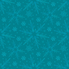 Blue green Winter Background with snowflakes for your own creations. Christmas illustration. Seamless pattern.