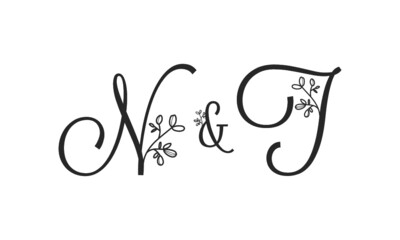 N&T floral ornate letters wedding alphabet characters