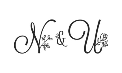 Fototapeta na wymiar N&U floral ornate letters wedding alphabet characters