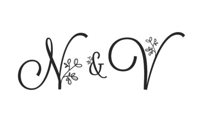 N&V floral ornate letters wedding alphabet characters