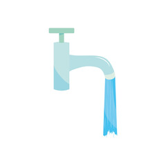 water faucet with water falling, flat style