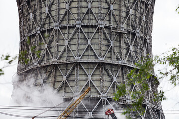 Close-up of cooling tower on power station (electric power plant).