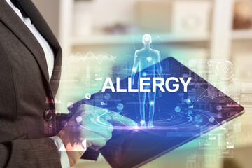 Electronic medical record with ALLERGY inscription, Medical technology concept