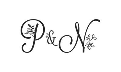 Fototapeta na wymiar P&N floral ornate letters wedding alphabet characters