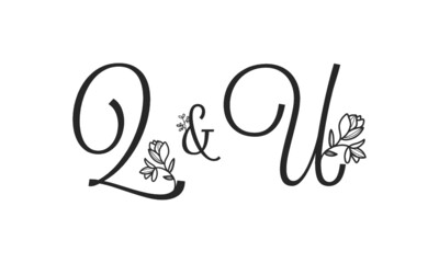 Q&U floral ornate letters wedding alphabet characters