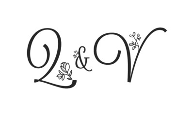 Q&V floral ornate letters wedding alphabet characters
