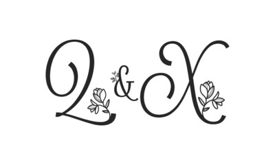 Q&X floral ornate letters wedding alphabet characters