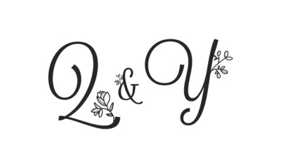 Q&Y floral ornate letters wedding alphabet characters