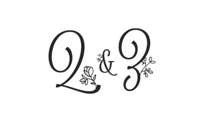 Q&Z floral ornate letters wedding alphabet characters