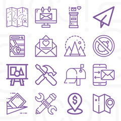16 pack of contour  lineal web icons set