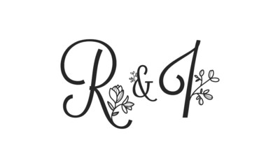 Fototapeta na wymiar R&I floral ornate letters wedding alphabet characters