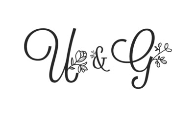 Fototapeta na wymiar U&G floral ornate letters wedding alphabet characters